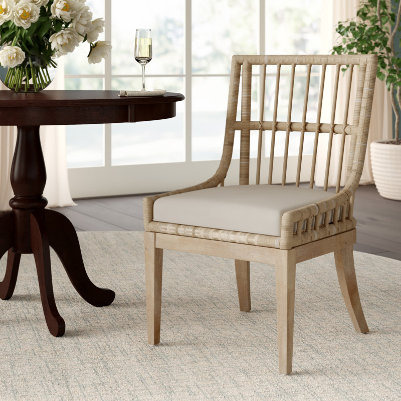 Fort Myers Upholstered Wicker/Rattan Slat back Side Dining Chair in